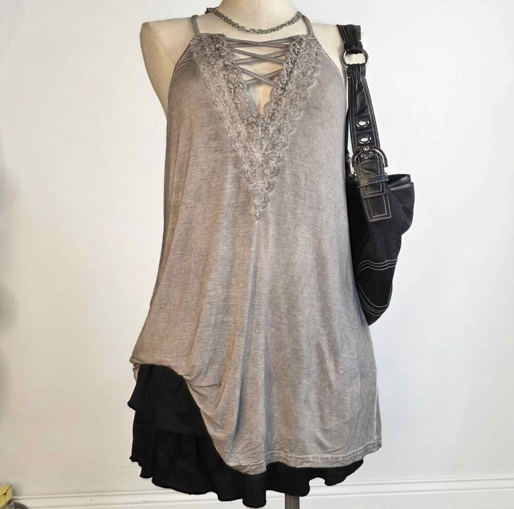 Fairy Grunge Lace Cami Y2K Boho Soft Girl Tank Top Small